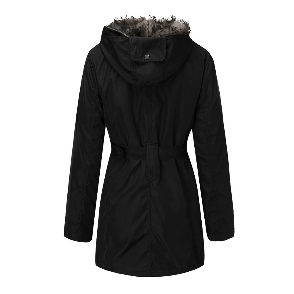 Женское пальто с меховой подкладкой, женская зимняя теплая Толстая длинная куртка, парка с капюшоном
