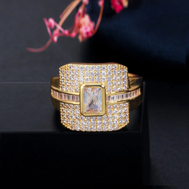 CWWZircons Monaco роскошное 585 Желтое золото зеленый CZ Кольцо для женщин обручальное кольцо Дубай панк свадебные кольца R148 - Цвет основного камня: White