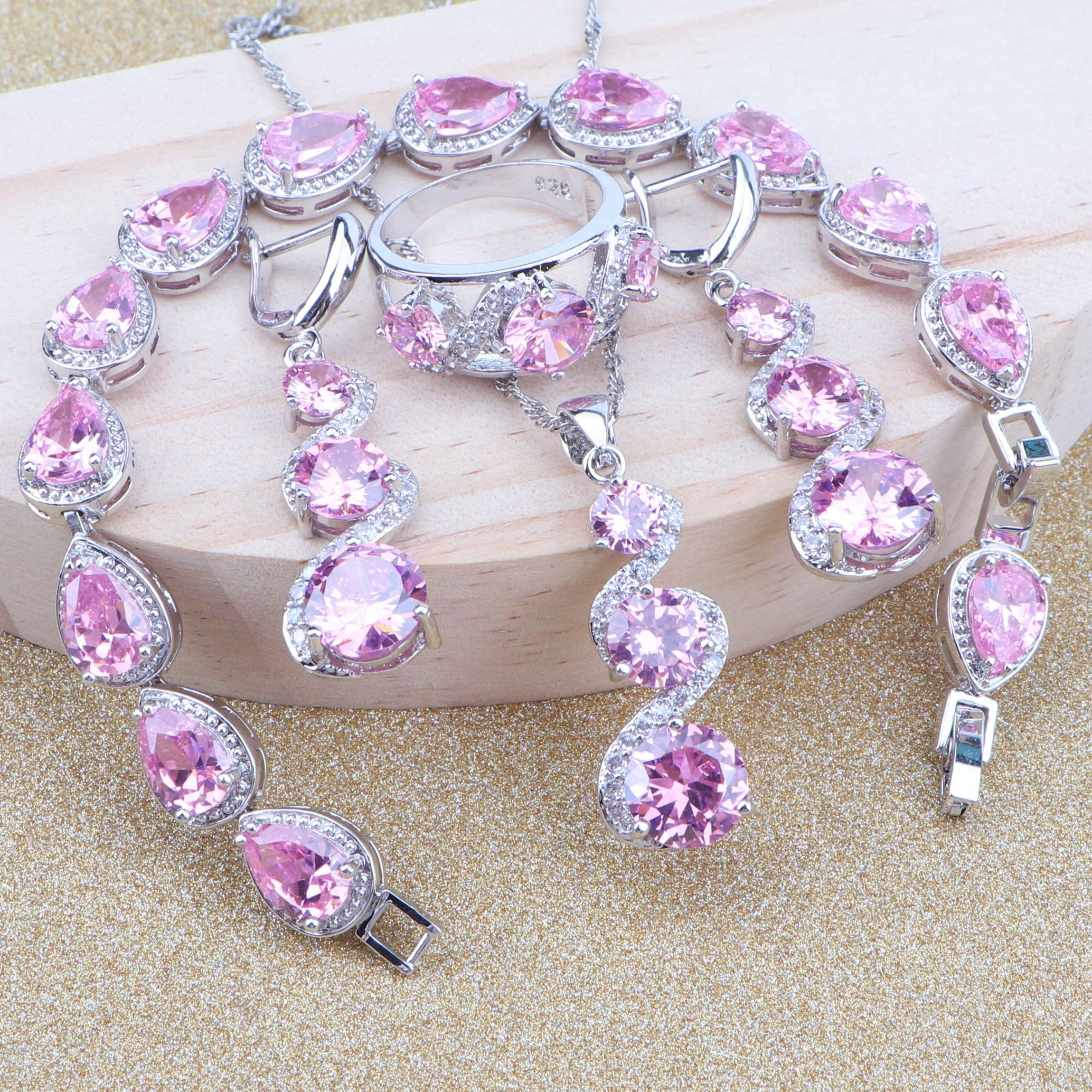 Женский комплект свадебных украшений набор из браслета кольца серёг и ожерелья