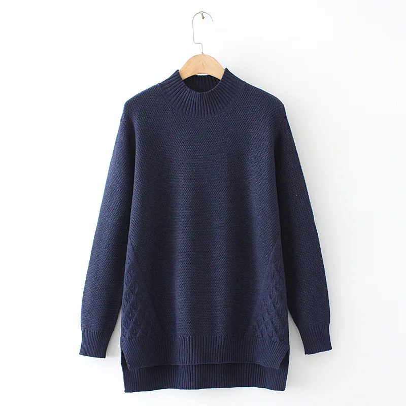 

Women's jumper 2020 autumn winter loose solid color Pullover mock neck sweaters Asymmetry knitted Women's oversize sweater