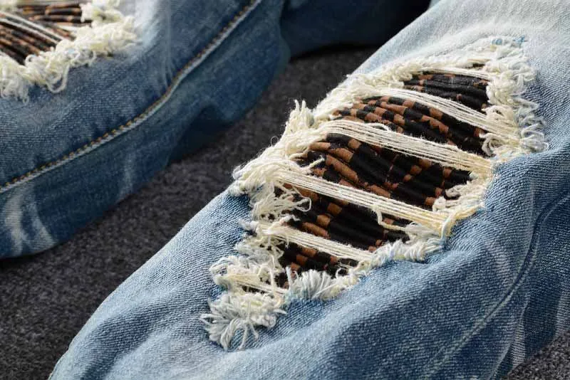 KIOVNO Men's Biker Pleated Jeans Pants Ripped Patchwork Denim Torusers For Male Size  28-40 High Street (3)