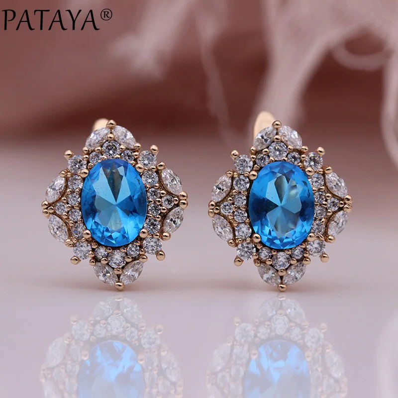 PATAYA новые синие серьги-капли овальные конский глаз белые серьги из натурального циркония 585 розовое золото женские вечерние Роскошные ювелирные изделия