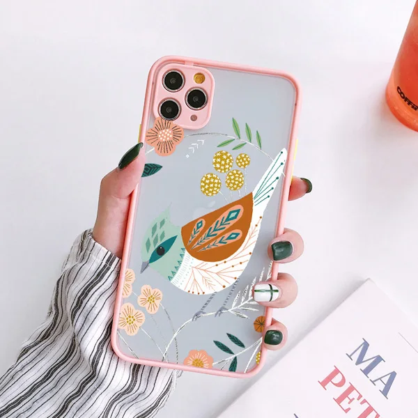 Blumen- und Vogelmuster Handyhülle für iPhone 17 16 Pro MAX XS XR X 12 14 11 13 15 Pro Max 16 Plus – Florale Farb-Rückseite mit Eulen- und Schwanen-Design – Detail 2