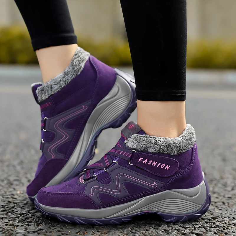 Зимние женские зимние сапоги Кожаные теплые толстые плюшевые Водонепроницаемые