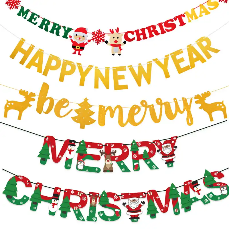 Bonne Annee 21 Papier Guirlande Joyeux Noel Pere Noel Flocon De Neige Wapiti Banniere Banderoles Pour Noel Fete Maison Suspendus Decor Aliexpress