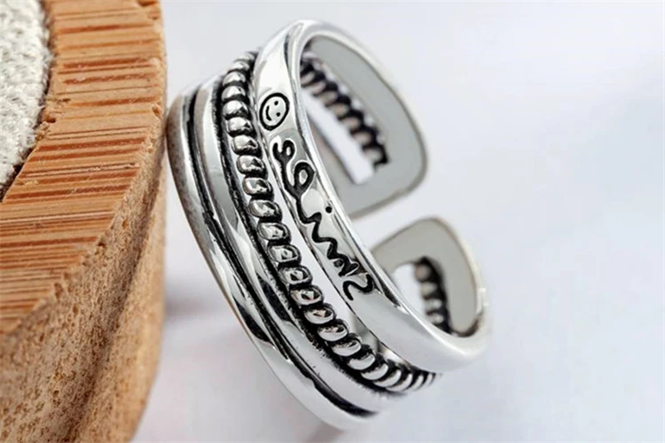 Ретро Версия панк Винтажное кольцо из стерлингового серебра 925 пробы кольцо счастливой улыбки лицо ювелирные изделия женские персонализированные штабелируемые кольца для большого пальца