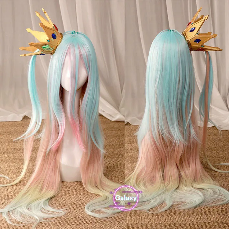 

No Game No Life Shiro Sora EVA Cosplay Crown Prop Headwear Long Mixed Color Straight / Short Purple Red Wig Halloween Party