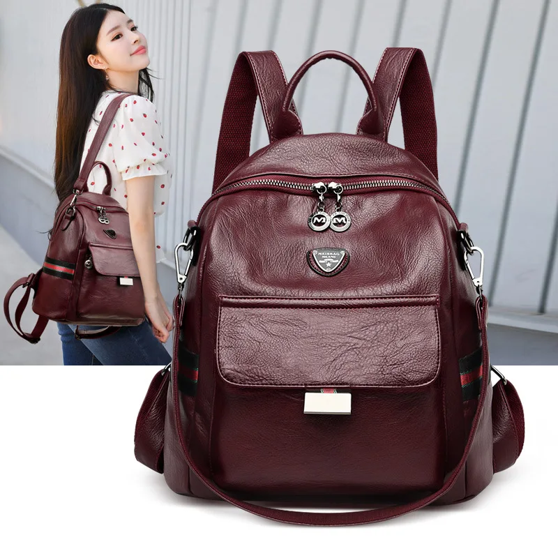 

2019 New Style Leather Backpack Women's Small Cowhide Europe And America First Layer Leather Backpack Casual Dual Purpose Large-
