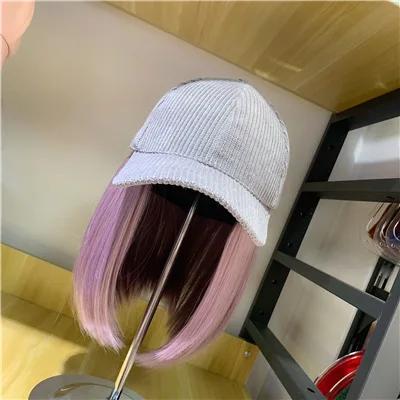 purple pink Boba головной парик, Вельветовая бейсболка для волос, женские короткие волосы, съемный парик, модная кепка, женские шапки NS1706 - Цвет: purple pink