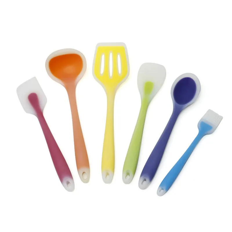 

Rainbow Semi-Transparent Silica Gel Kitchen Ware Six-Piece Spoon Slotted Turner Scraper Oil Brush Salad Kitchen Tools