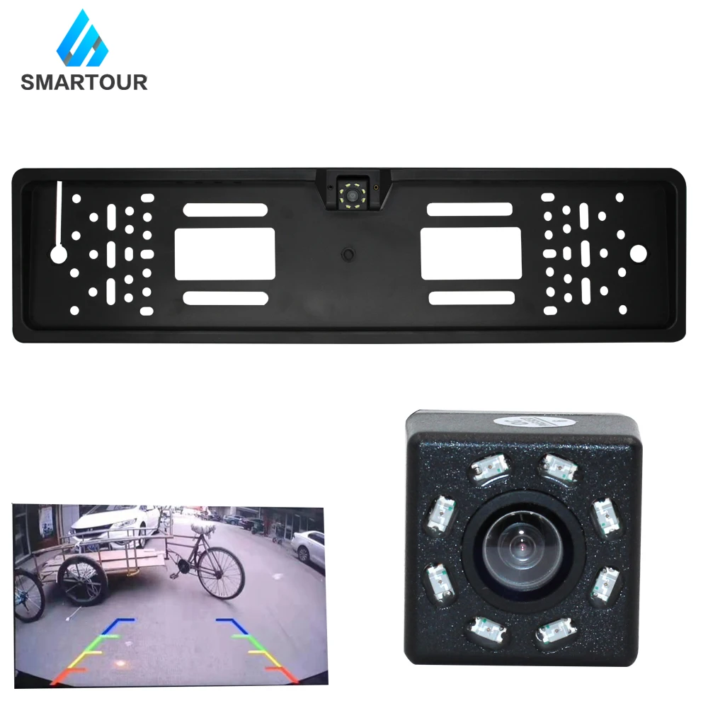 Smartour Car Rear View Camera EU European License Plate Frame Waterproof Night Vision Reverse Backup Camera 8 LED light