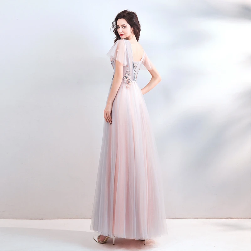 Элегантные розовые платья для выпускного вечера трапециевидной формы vestido de gala с v-образным вырезом и коротким рукавом стильные длинные сказочные вечерние платья для прогулок рядом с вами