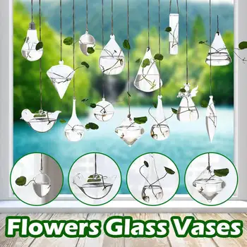 

8 Type Shape Flower Hanging Vase Clear Glass Terrarium Plants Container Wedding Garden Home Decor Gift