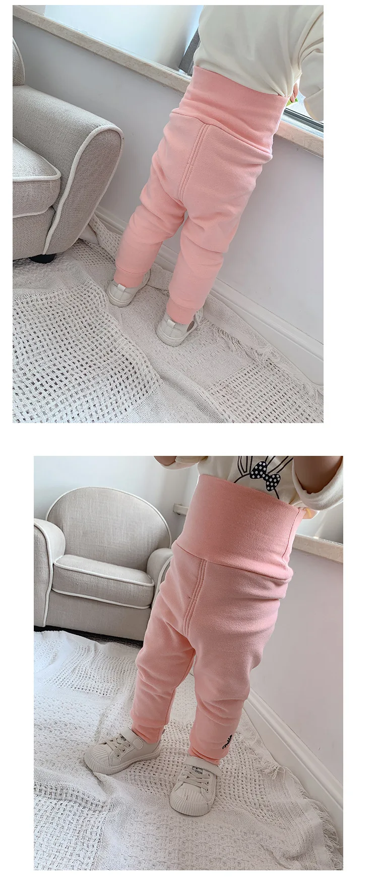 New Winter High waist Big PP Baby Full Length Pants with fur Cotton Toddler Leggings Pants Newborn Casual Trousers Loose Pants