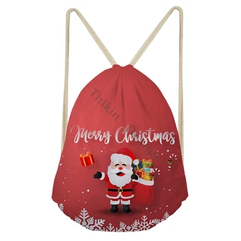 

Merry Christmas Print Drawstring Backpack Black Denim Outdoor Travel Gym Bags Santa Claus Gift Bag Climbing Sport String Bags