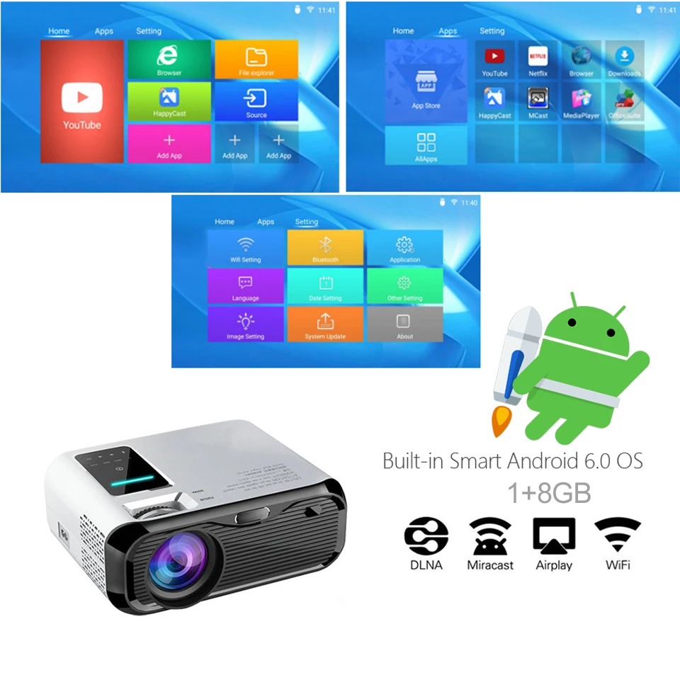 WZATCO E500 720P HD проектор 1280*800 3500 люмен HDMI домашний кинотеатр Android 9,0 дополнительные проекторы wifi проектор lcd проектор