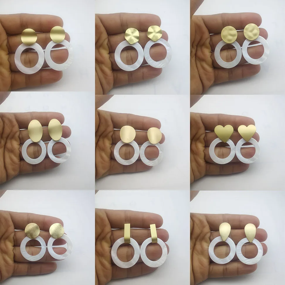 

Fashion Natural Shell Pendant Earrings Round Hollow Pendant Large Earrings Irregular Matte Golden Geometric Earrings 2020