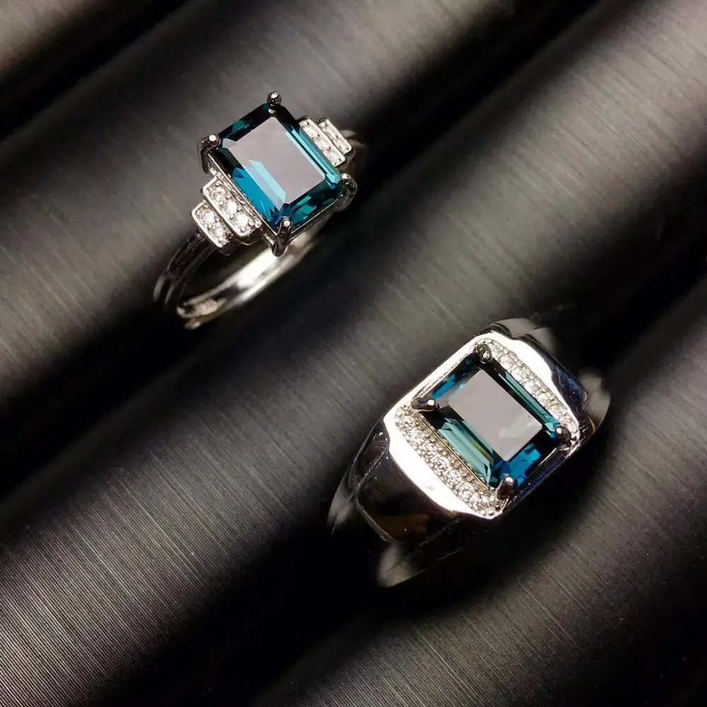 Couple RING 925 Sterling Silver topaz ring real gemstone for men and women