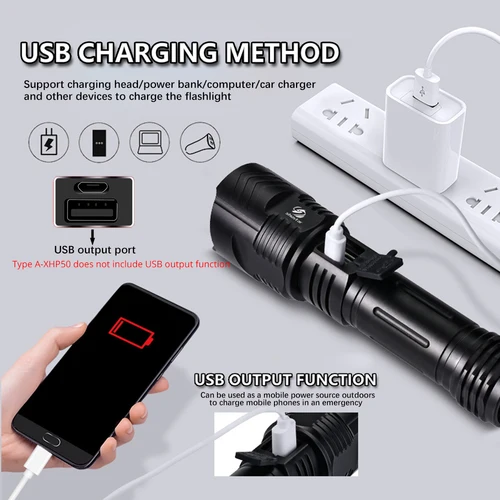 슈퍼 브라이트 XHP160 강력한 LED 손전등, XHP99 방수 토치, USB 충전식 18650 랜턴, 휴대용 줌 캠핑 조명 4