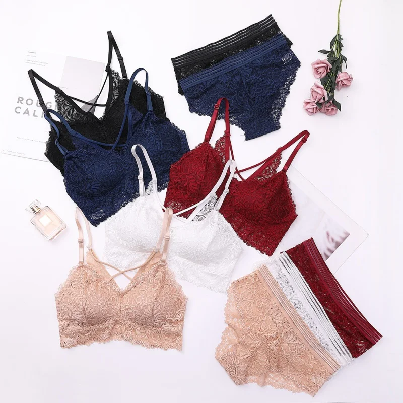 

Hot Sexy Bra Lace Briefs Set Summer Tank Top Woman Lace Bra Set Bottoming Underwear Set