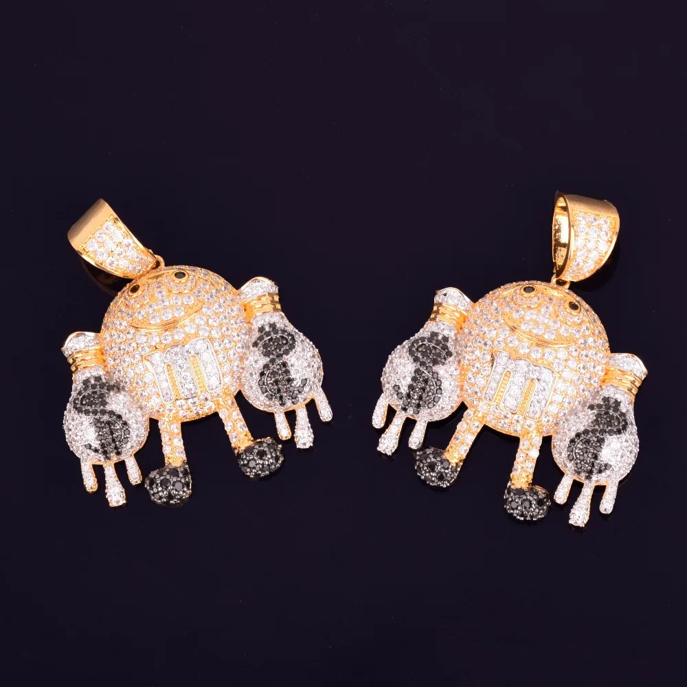Hand holding Dollar Pouch Dripping Pendant Men's Gold Necklace Charm Bling Bling Cubic Zircon Hip hop Jewelry