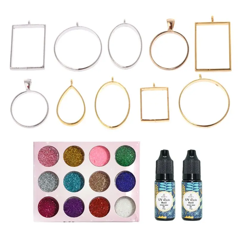 Голый пустой металлический каркас Набор сделай сам эпоксидная смола УФ кристалл силиконовые формы ювелирные изделия кулон изготовление