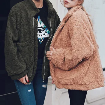 

Autumn Winter Faux Fur Coat Women 2020 Casual Warm Soft Zipper Fur Jacket Plush Overcoat Pocket Plus Size Teddy Coat Female