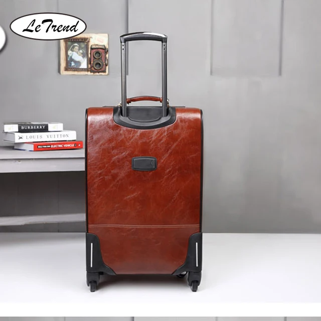 LeTrend Men Business PU Leather Rolling Luggage Spinner Trolley Password Suitcase Wheels 16 18 inch Carry | Calm and Carry On