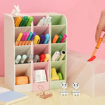 

PhD Kawaii Large Capacity Desk Pen Holder Pencil Makeup Storage Box Desktop Organizer Stand Case School Office Stationery