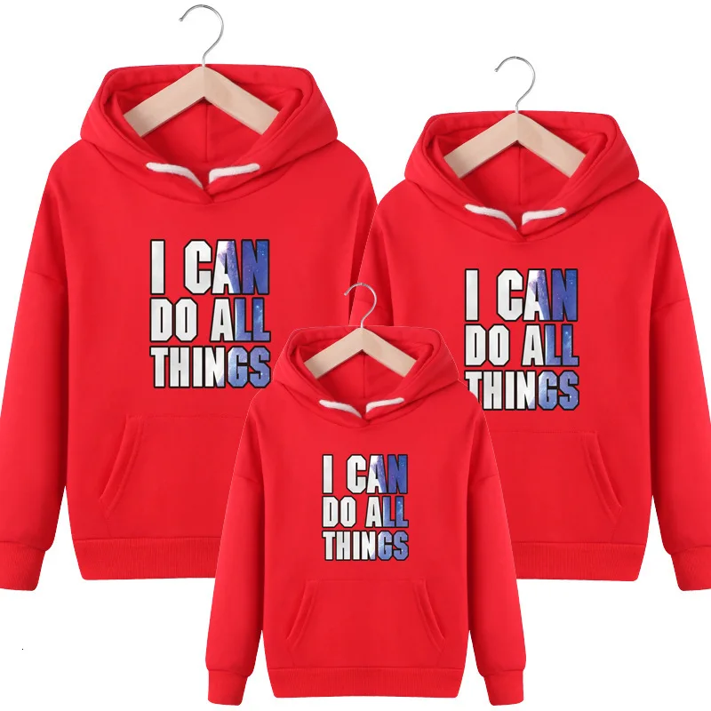 Father Son Outfits Family Matching Clothes Mommy And Me Sweatshirts Xmas Hooded Hoodies Cool Letters Print Spring Autumn Outwear - Цвет: red