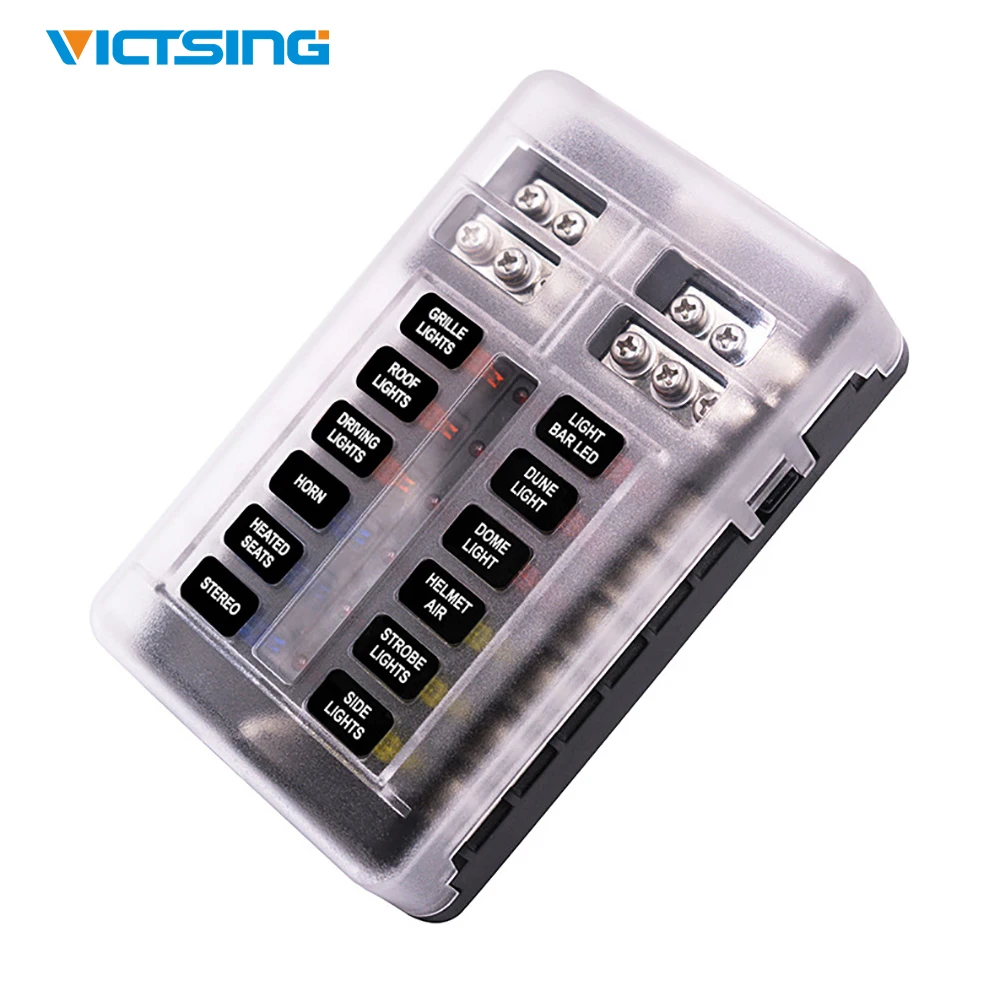 

DC 12-32V Universal Car Marine 12 Way Fuse Holder Box with LED light Car Insurance Holder Automobile Circuit 12 Blade Fuse Slots