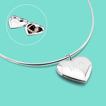 

Free Custom Photo Jewelry 925 Silver Heart Pendant Collar Feminine Accessories Bohemian Gold Necklace Mother's Day Gift bijoux