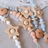 1PC Baby Teether  Pacifier Chain Personalized Beech Star Wooden Clip Geometric Crochet Beads Pacifier Clip Chain Tiny Rod Toys 1