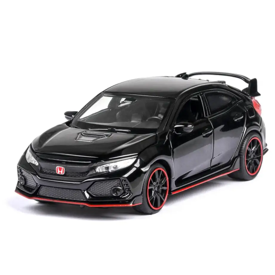 1:32 Scale Diecast Sport Car Hondas Civic Type-r Metal Model With Light Sound Pull Back Vehicle Alloy Toy Collection For Gift