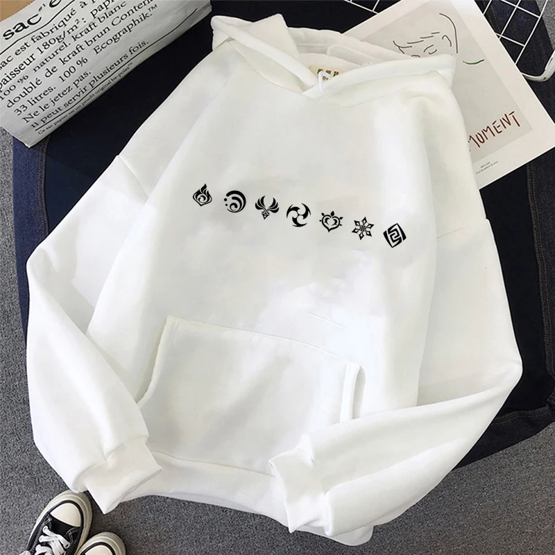 Genshin Impact Kawaii White Blue Pink Shogun Baal Print Hoodies Womens Sweatshirts Harajuku Hooded Fashion Tracksuit Oversized