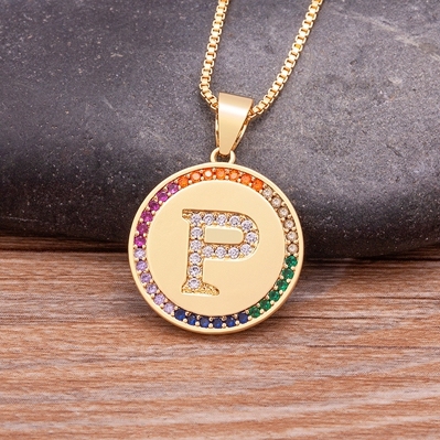 Arrival Luxury A-Z Initial 26 Letters Pendant Charm Chain Necklaces Top Quality Zircon Rainbow Party Wedding Jewelry Gifts