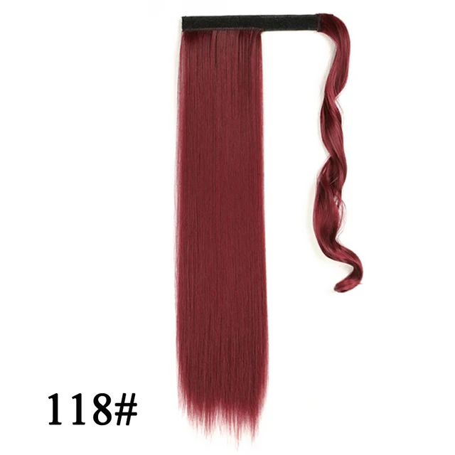 Leeons 20'' Synthetic Ponytail Hair pieces Heat Resistant Fiber Straight Ribbon Clip In Hair Extension 21 colors Brown Black 118