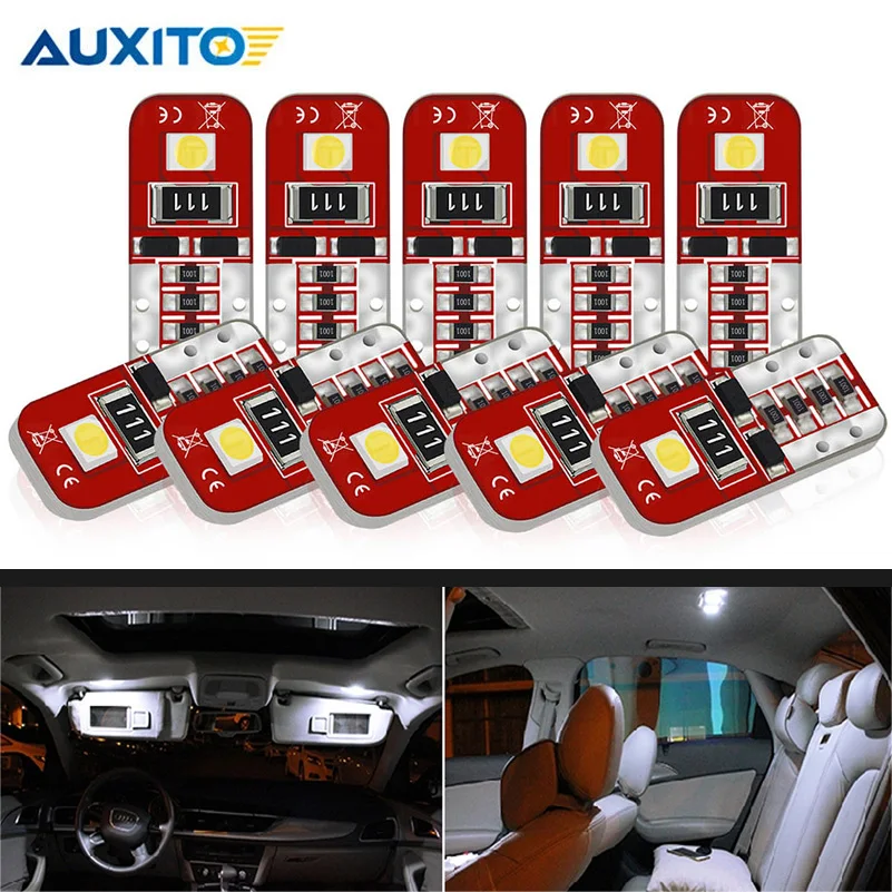 10 шт. W5W светодиодный T10 Canbus лампы для peugeot 206 207 307 407 308 3008 508 2008 ошибок интерьер