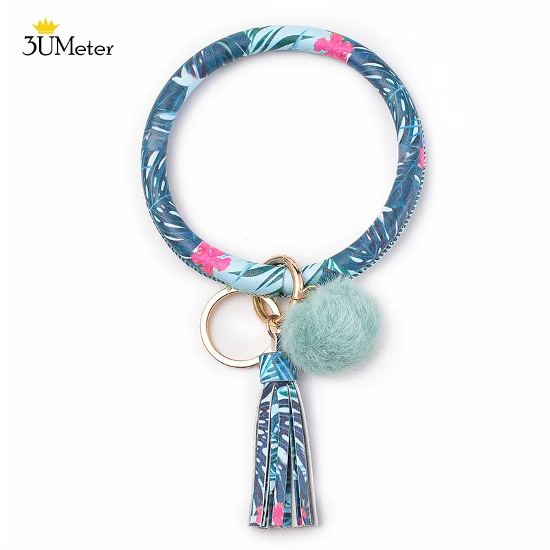 Tassel Keychain Мода брелок браслет PU кожаный брелок с кисточкой Круглый Брелок Браслет брелок для женщин девочек ювелирные изделия - Цвет: Tassel Keychain