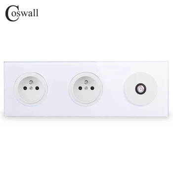 

Coswall Tempered Pure Glass Panel 16A Double French Standard Wall Power Socket + 1 Gang Satellite Connector R11 Series