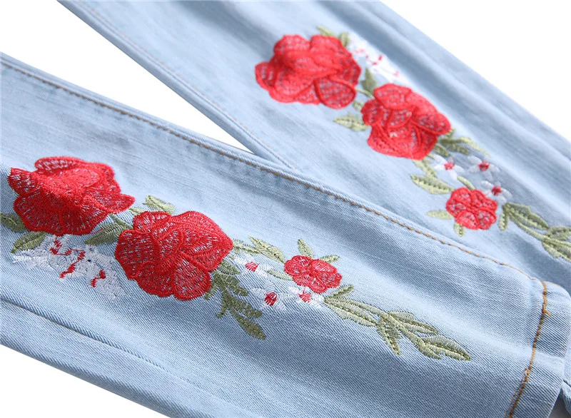 Jeans Men New Men's Embroidered Holes Light Blue Stretch jeans Men's Slim Straight trousers More Size 28-40 42