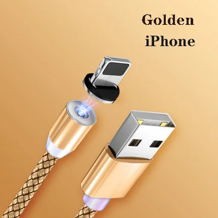 Магнитный usb-кабель 1 м 2 м, кабель для быстрой зарядки USB типа C, Магнитный зарядный кабель Micro usb для зарядки и передачи данных, кабель USB для мобильного телефона - Цвет: Golden iPhone