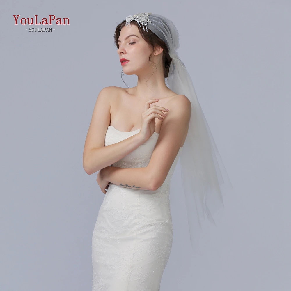 YouLaPan V02,, белая/слоновая кость, свадебная вуаль с гребнем, 2 слоя, Фата для невесты, роскошная белая вуаль, короткая фата для невесты