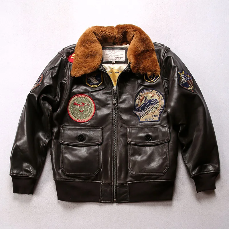 1967 Super Offer! US Big Size Air Force G1 Pilot Warm Real Removable Fur Collar Genuine Cow Leather Coat Cowhide Bomber Jacket | Мужская