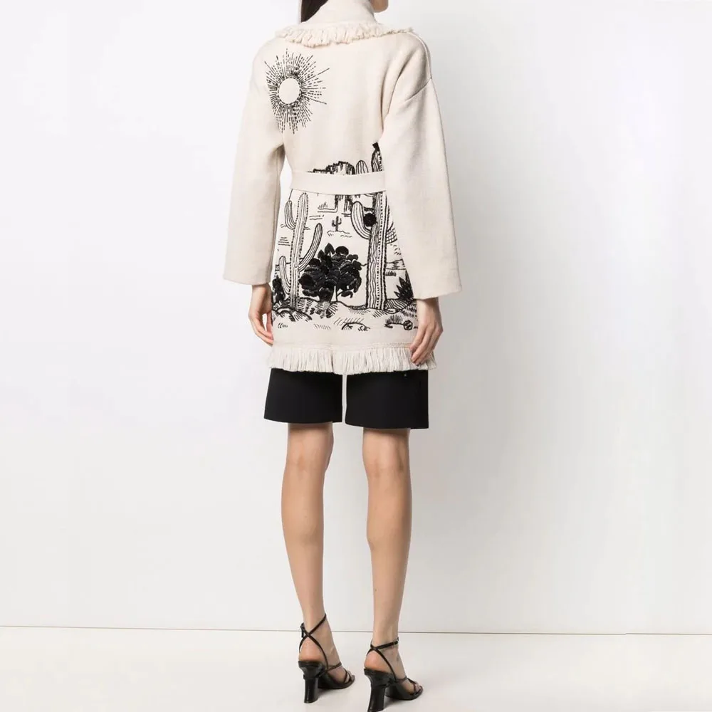 WQJGR Cardigan Sweater Women Wool Kniited Tassel Doodle Jacquard Loose Full Sleeve High Quality Cashmere Winter Jacket Women 4