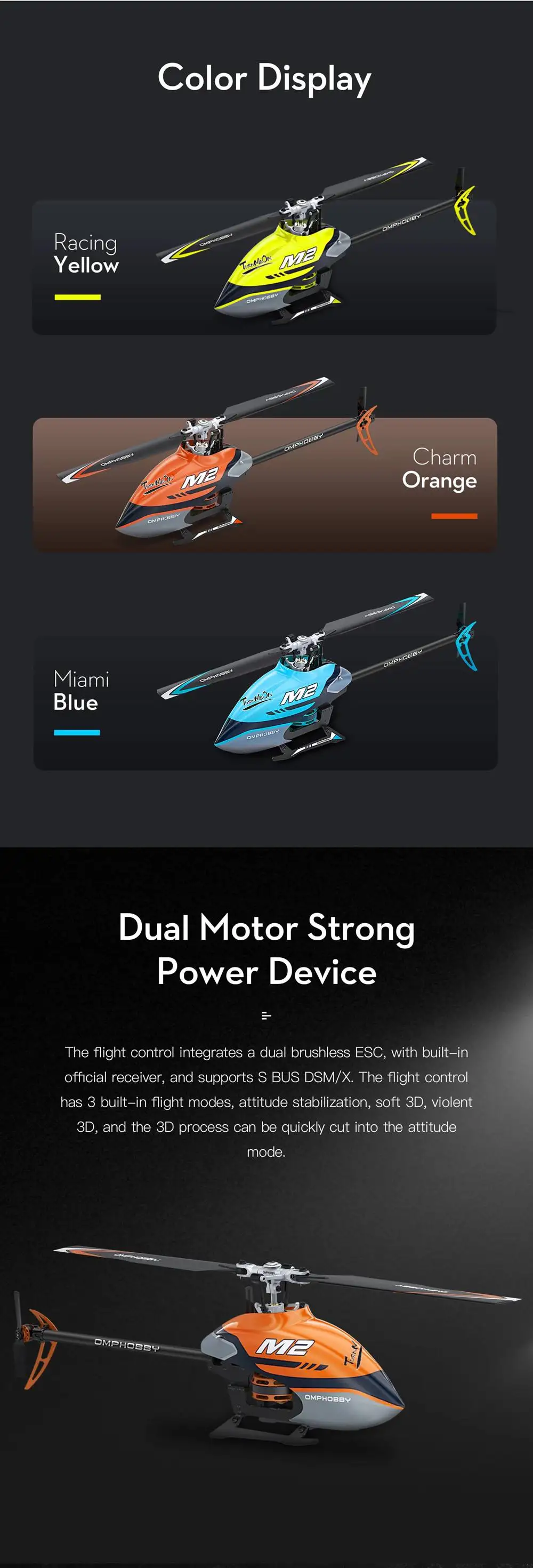OMPHOBBY M2 6CH 3D Flybarless двойной бесщеточный двигатель прямой привод RC вертолет RTF режим 1/режим 2 Стандартный комбо RC игрушки