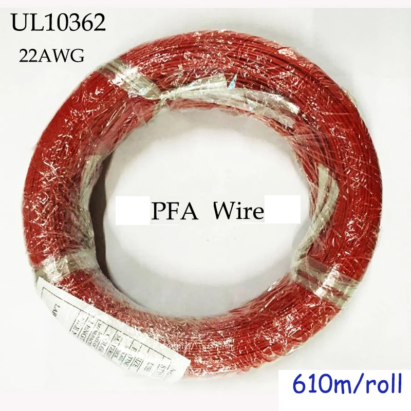 

Горячая Распродажа, электрический провод UL10362 22AWG провод PFA 600 в из луженой меди для освещения и приготовления пищи, кабель 250C, термостойкий, 610 м/рулон