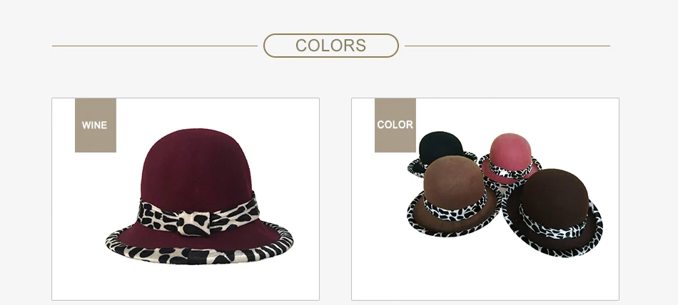 Winter Wool Felt hat 2-Tone Fedora Wool Felt Band Hat with Leopard brim Wide Brim Hat W10-4486
