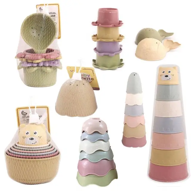 7Pcs/set Baby Stacking Cup Toys Funny Early Educational Baby Toys Stacking Tower Montessori Toys Baby Bath Toys Children Gift 1