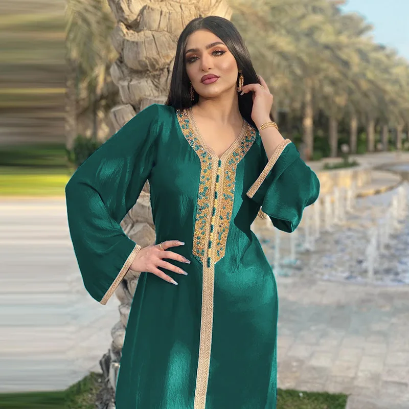 Ramadan Eid Moubarak Pink Satin Abaya Dubai Turkey Islam Muslim Robe Longue  Long Hijab Dress Abayas For Women Djellaba Femme - Dresses - AliExpress